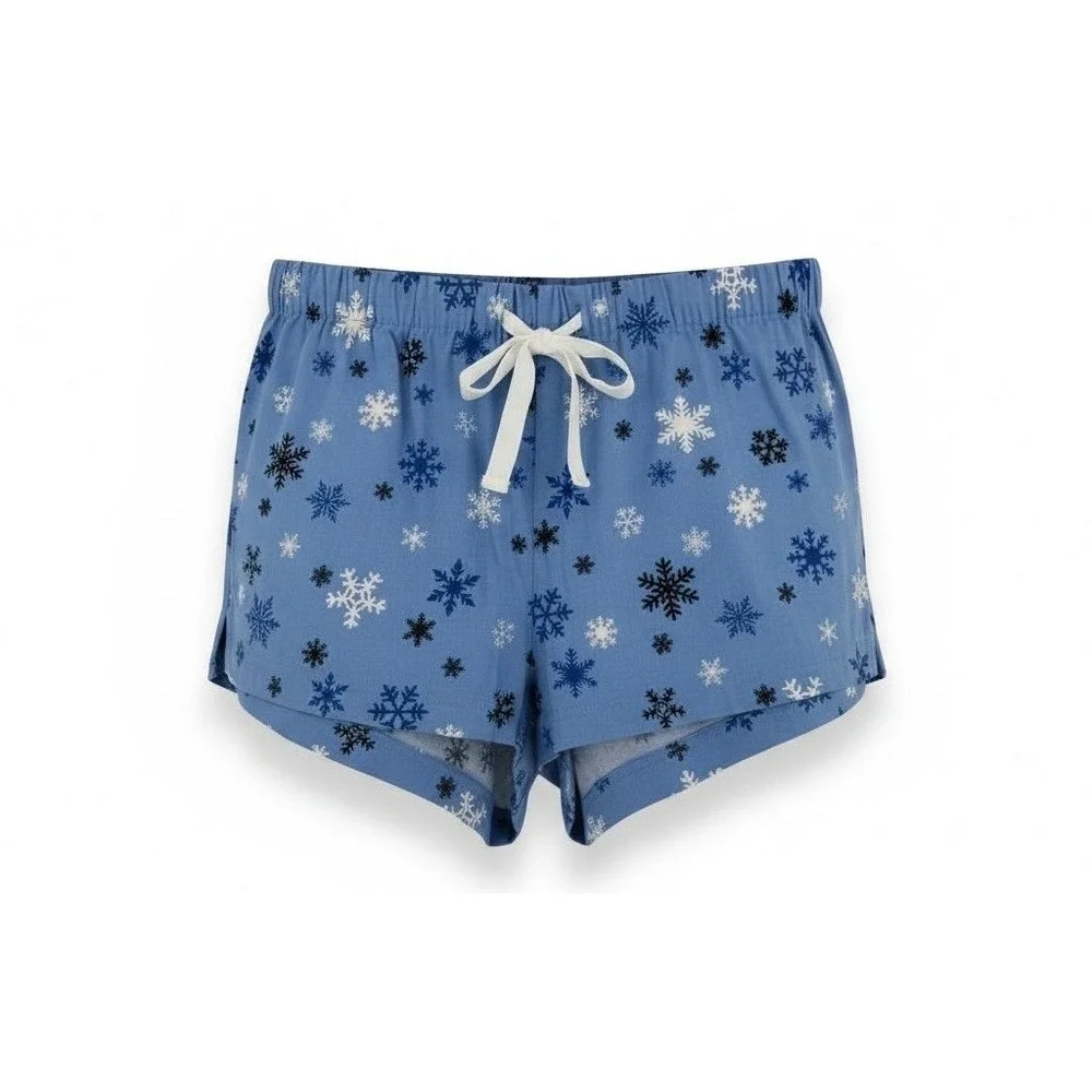 J Crew Flannel Lounge Shorts Womens‎ Large Blue Snowflake Pajama Sleepwear NWT